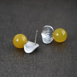 Yellow Chalcedony Stud Earrings 925 Silver Women Jewelry