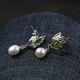Enamel Butterfly Earrings 925 Silver Stud Earring Women Jewelry Freshwater Pearl