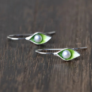 Enamel Flower Earrings 925 Silver Freshwater Pearl Drop Earring