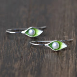 Enamel Flower Earrings 925 Silver Freshwater Pearl Drop Earring
