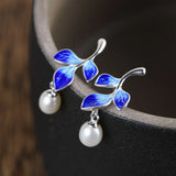 Enameling Leaf Earrings 925 Silver Sterling Silver Stud Earring