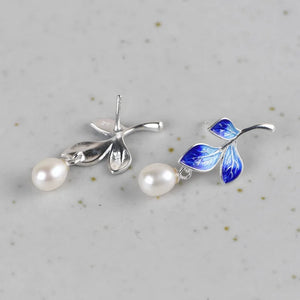 Enameling Leaf Earrings 925 Silver Sterling Silver Stud Earring