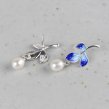 Enameling Leaf Earrings 925 Silver Sterling Silver Stud Earring