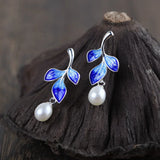 Enameling Leaf Earrings 925 Silver Sterling Silver Stud Earring