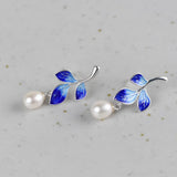 Enameling Leaf Earrings 925 Silver Sterling Silver Stud Earring