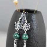 Malachite Tassel Earrings 925 Silver Drop Earrings for Women