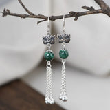 Malachite Tassel Earrings 925 Silver Drop Earrings for Women