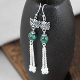 Malachite Tassel Earrings 925 Silver Drop Earrings for Women