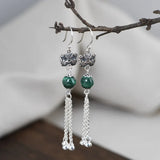 Malachite Tassel Earrings 925 Silver Drop Earrings for Women