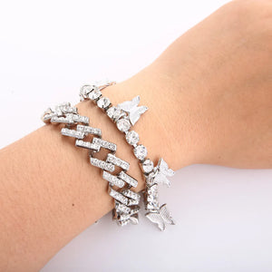 Rhinestone Butterfly Cuban Bracelet Set Crystal Jewelry