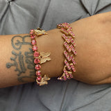 Rhinestone Butterfly Cuban Bracelet Set Crystal Jewelry