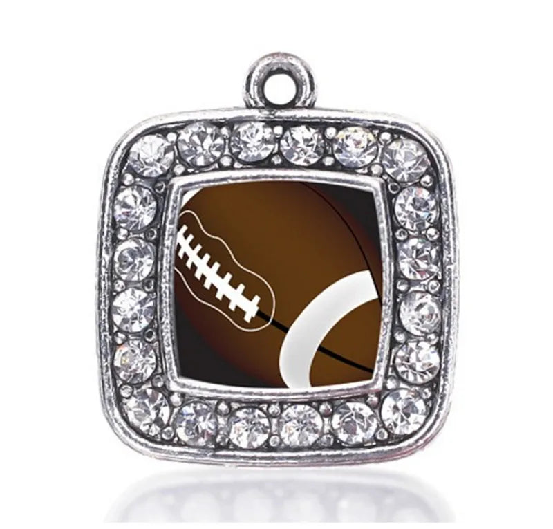 Football Square Charm Necklace Pendant Jewelry Gift
