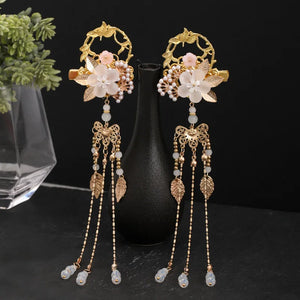 Flower Leaf Pearls Tassel Pendant Hairpins for Women Wedding