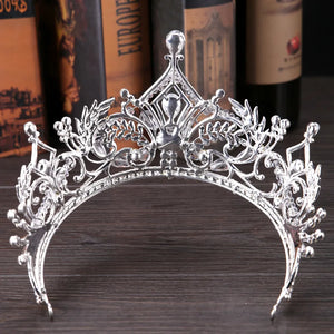 Baroque Style Silver Crystal Leaf Tiara Crown Bride Wedding Party Hair Jewelry