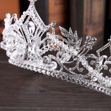 Baroque Style Silver Crystal Leaf Tiara Crown Bride Wedding Party Hair Jewelry