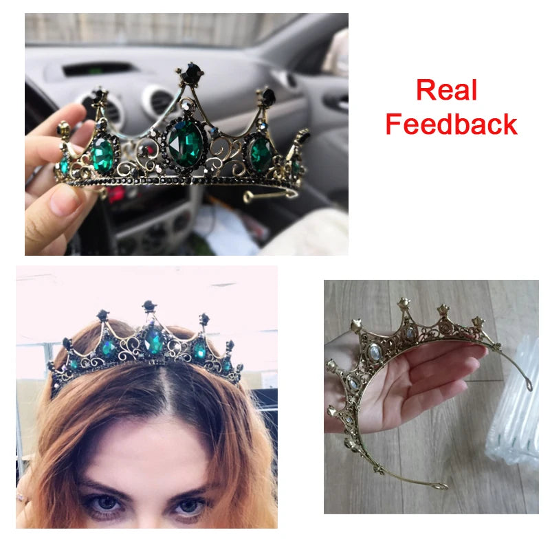 Baroque Green Crystal Crown Tiaras Wedding Bridal Hair Accessories