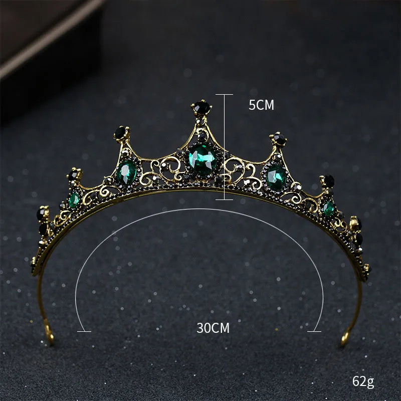 Baroque Green Crystal Crown Tiaras Wedding Bridal Hair Accessories
