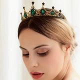 Baroque Green Crystal Crown Tiaras Wedding Bridal Hair Accessories