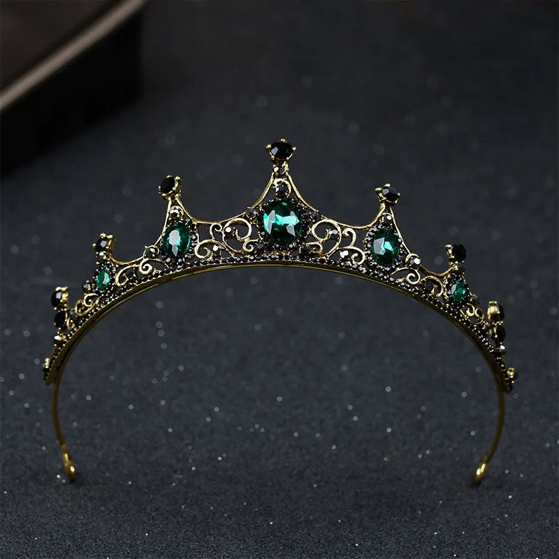 Baroque Green Crystal Crown Tiaras Wedding Bridal Hair Accessories
