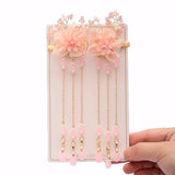 Pink Flower Tassel Pearls Hairpin Clips for Bridal Wedding Party