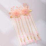 Pink Flower Tassel Pearls Hairpin Clips for Bridal Wedding Party