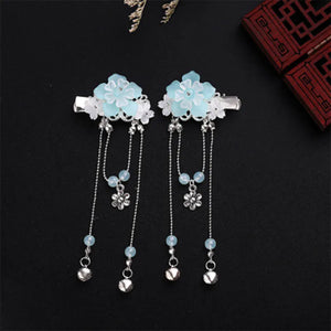 Chinese Hanfu Bell Crystal Beads Hairclips Tassels Hairpins