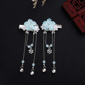 Chinese Hanfu Bell Crystal Beads Hairclips Tassels Hairpins