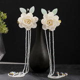 Chinese Flower Leaf Pearls Tassel Hairpin Clips Headpieces