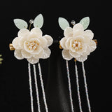 Chinese Flower Leaf Pearls Tassel Hairpin Clips Headpieces