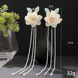 Chinese Flower Leaf Pearls Tassel Hairpin Clips Headpieces
