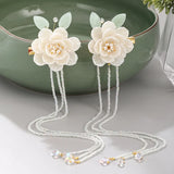 Chinese Flower Leaf Pearls Tassel Hairpin Clips Headpieces