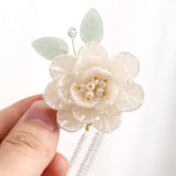 Chinese Flower Leaf Pearls Tassel Hairpin Clips Headpieces