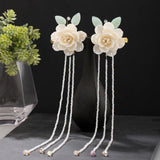 Chinese Flower Leaf Pearls Tassel Hairpin Clips Headpieces