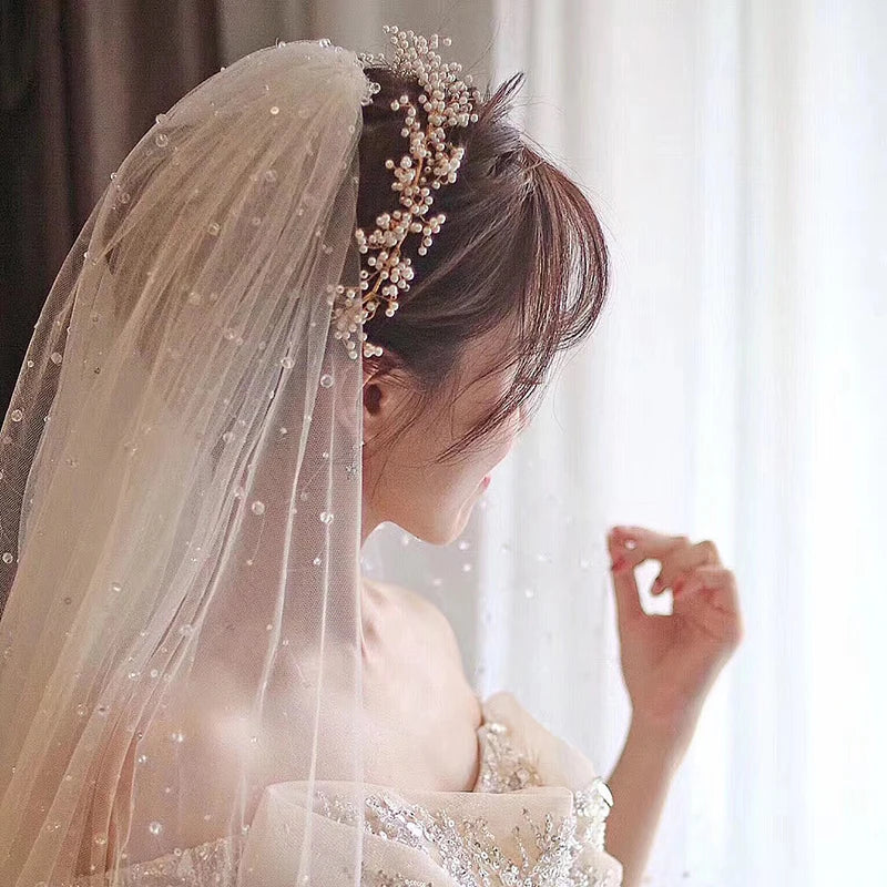 Gold/Silver Pearl Headband Tiara Wedding Hair Jewelry