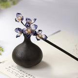 Chinese Hanfu Flower Pearls Hairpin Clips Wooden Hair