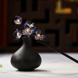 Chinese Hanfu Flower Pearls Hairpin Clips Wooden Hair