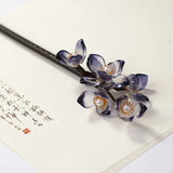 Chinese Hanfu Flower Pearls Hairpin Clips Wooden Hair