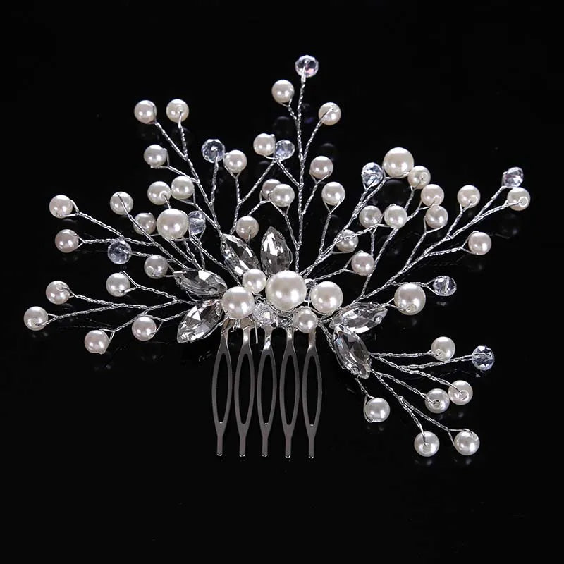 Rhinestone Pearl Flower Hair Comb Hairpin Clip Bridal Wedding Hair Jewelry