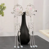 Silver Retro Flower Leaf Pearls Tassel Pendant Chinese Hairpins Clips