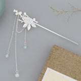 Silver Crystal Hanfu Dress Tassel Hairpins