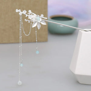 Silver Crystal Hanfu Dress Tassel Hairpins