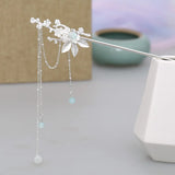 Silver Crystal Hanfu Dress Tassel Hairpins