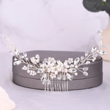 Crystal Pearls Beads Headpiece Hair Comb Wedding Jewelry