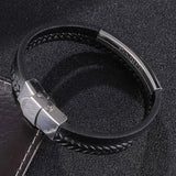 FORTAFY Braided Leather Bracelet Men Stainless Steel Vintage Wristband Gift