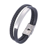 FORTAFY Braided Leather Bracelet Men Stainless Steel Vintage Wristband Gift