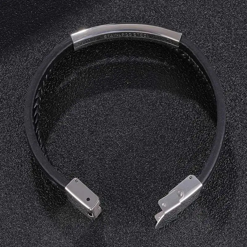 FORTAFY Braided Leather Bracelet Men Stainless Steel Vintage Wristband Gift