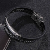 FORTAFY Braided Leather Bracelet Men Stainless Steel Vintage Wristband Gift