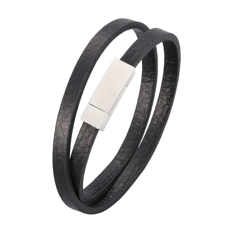 FORTAFY Leather Wrap Bracelets Stainless Steel Magnetic Clasp FR1052