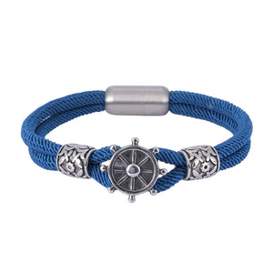 Navy Style Milan Rope Chain Bracelet Stainless Steel Rudder Magnet Buckle FR1159