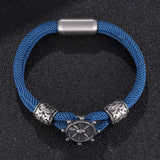 Navy Style Milan Rope Chain Bracelet Stainless Steel Rudder Magnet Buckle FR1159